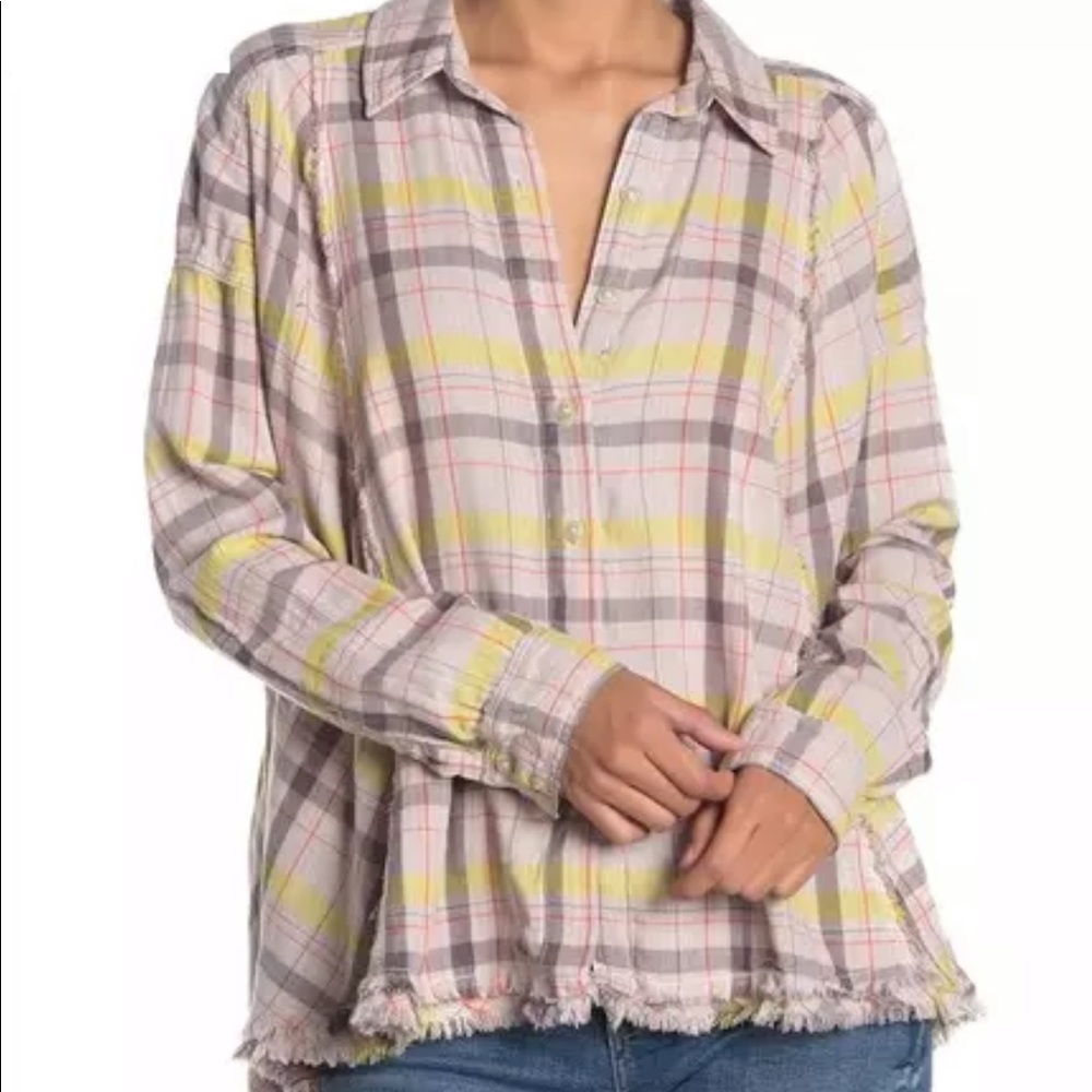 Free People Women's Top XS Button Down Frayed